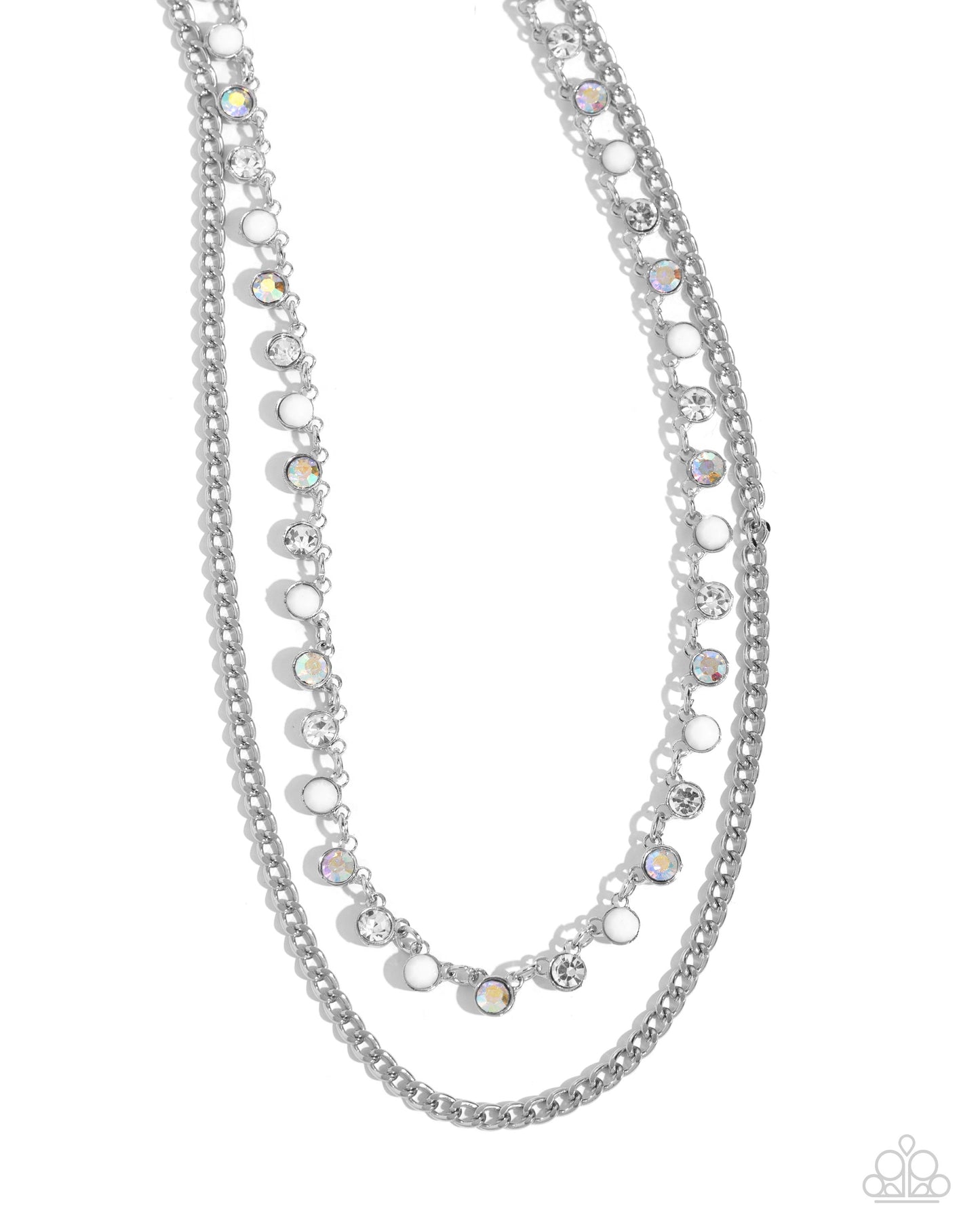 Delicate Dame - White & Iridescent Rhinestone Silver Chain Necklace Paparazzi N2294