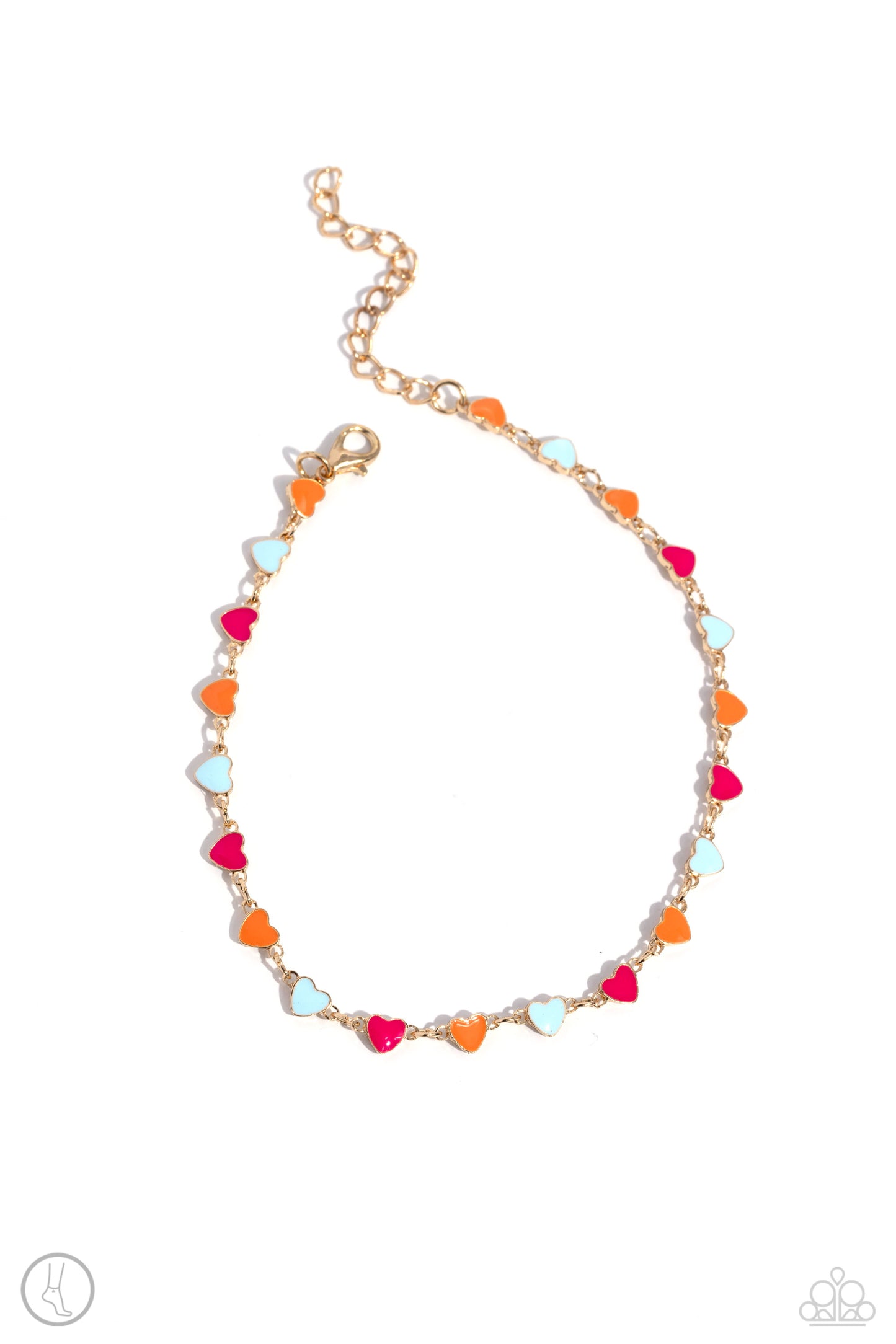 Dancing Delight Multicolored Pink, Orange, Skylight Heart Gold Link Anklet Paparazzi B1496