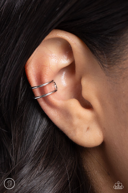 Metallic Moment - Silver Bar Ear Cuff Paparazzi E1931