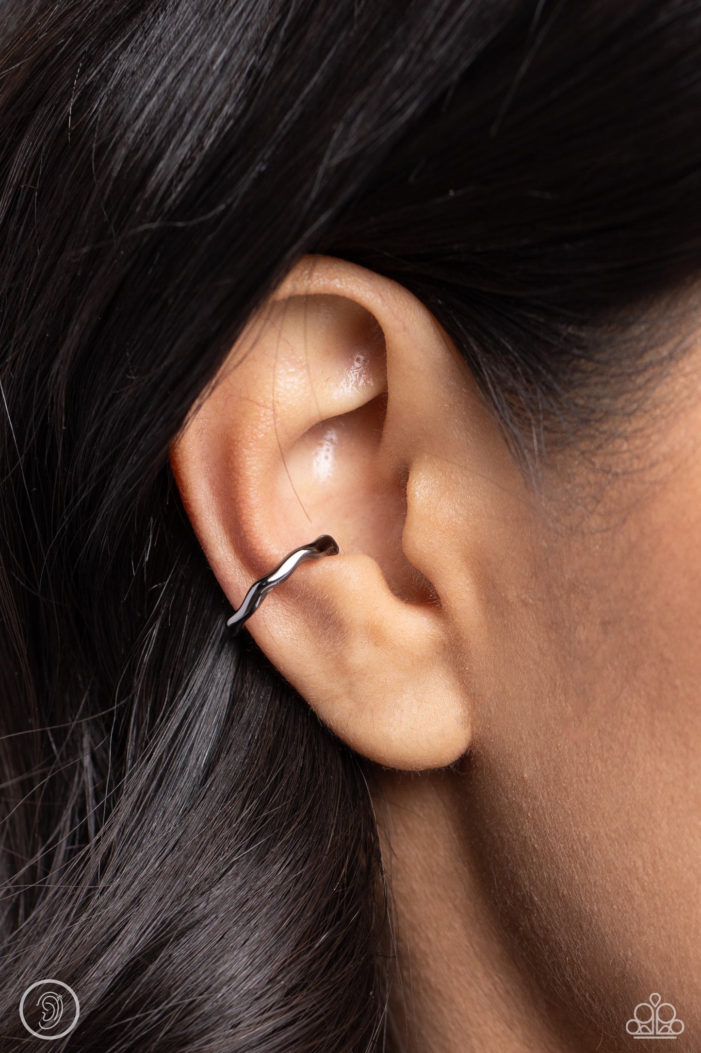 Enigmatic Echo - Black Gunmetal Ear Cuff Earring Paparazzi E1866