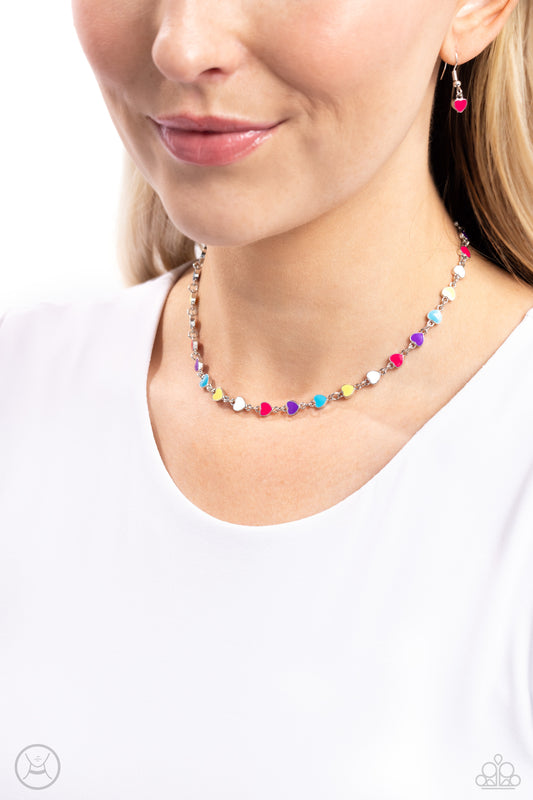 Dancing Dalliance - Multicolored Painted Silver Heart Choker Necklace Paparazzi N2262