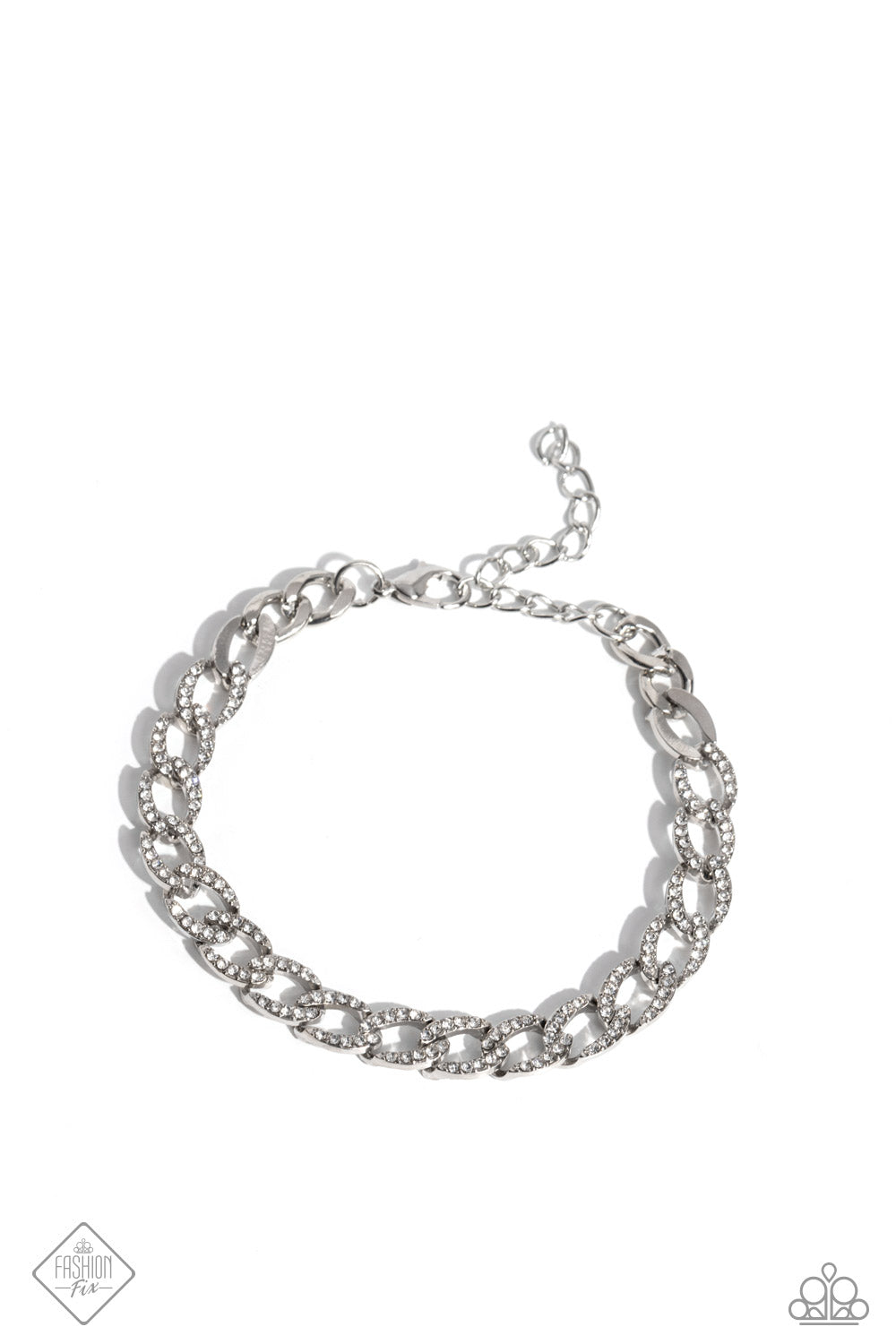 Freethinking Finish - White Rhinestone Silver Chain Bracelet Magnificent Musings Fashion Fix March 2024 Paparazzi B1676