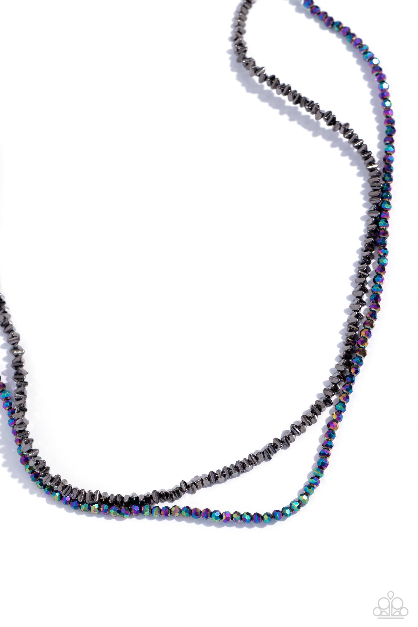 White-Collar Week - Black Gunmetal & Oil Spill Bead Layer Necklace Paparazzi N2184