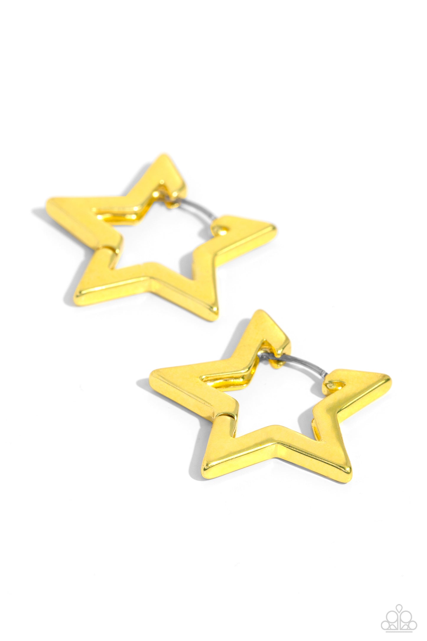 In A Galaxy STAR, STAR Away - Yellow- Electric Yellow 1 1/4 Inch Star Hoop Earring Paparazzi E1930