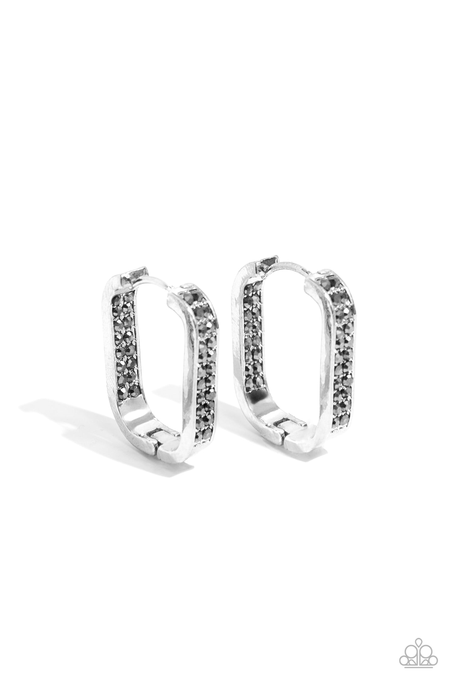 Sinuous Silhouettes - Silver Hematite Rhinestone 3/4 Inch U Shaped Hoop Earring Paparazzi E1963