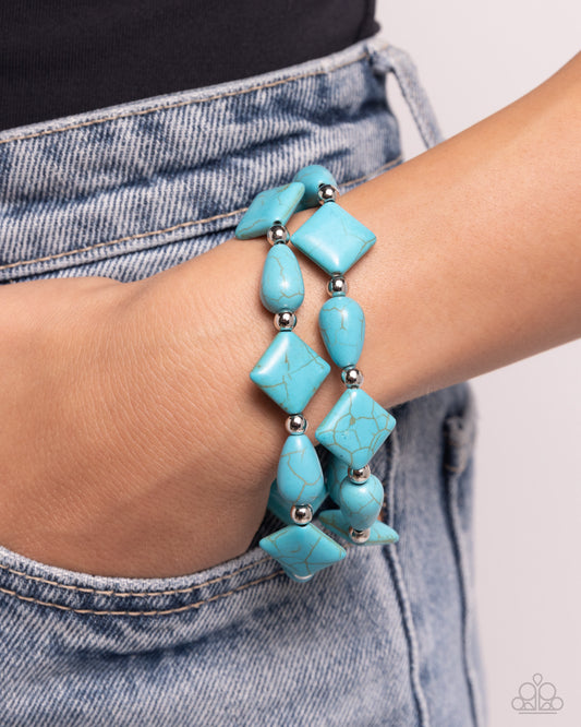 EARTHY Riser - Blue Turquoise Stone Santa Fe Style Stretch Bracelet Set Paparazzi B1462