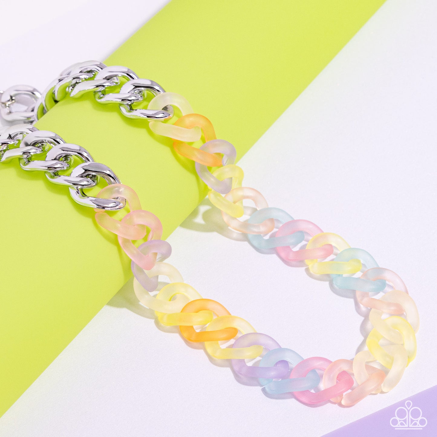 Rainbow Ragtime - Multi Color Acrylic Ring Curb Chain Necklace Paparazzi N2185