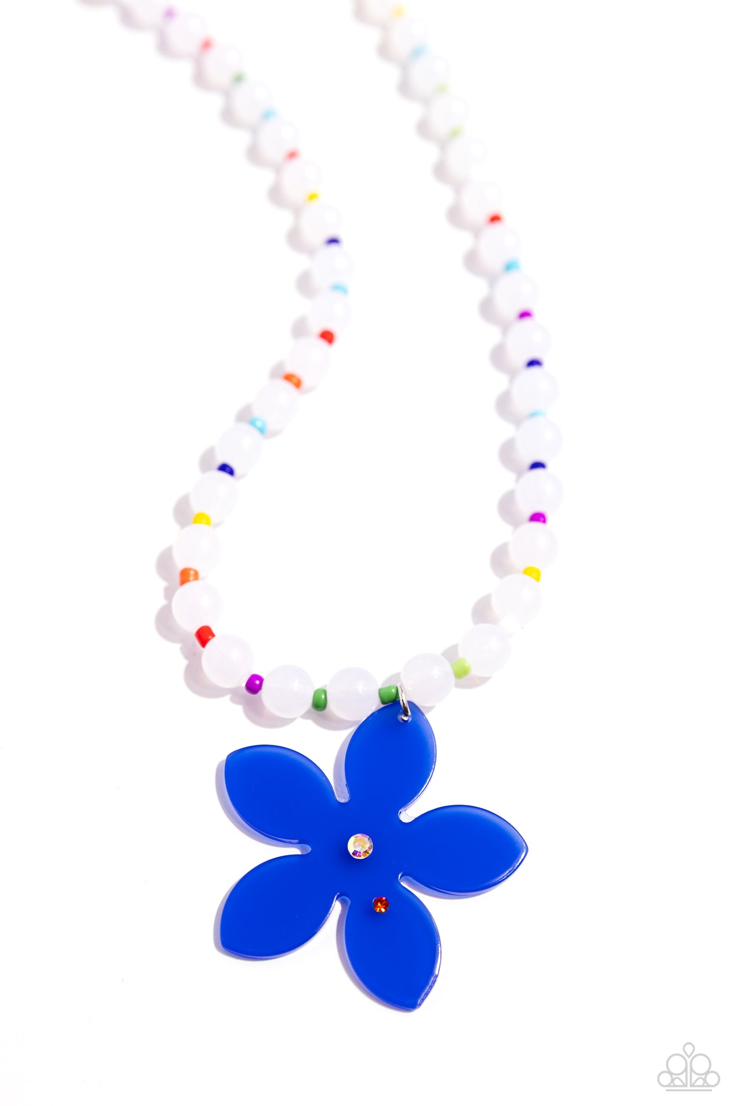 Nostalgic Novelty - Blue Flower Milky White Bead Necklace Paparazzi N1687