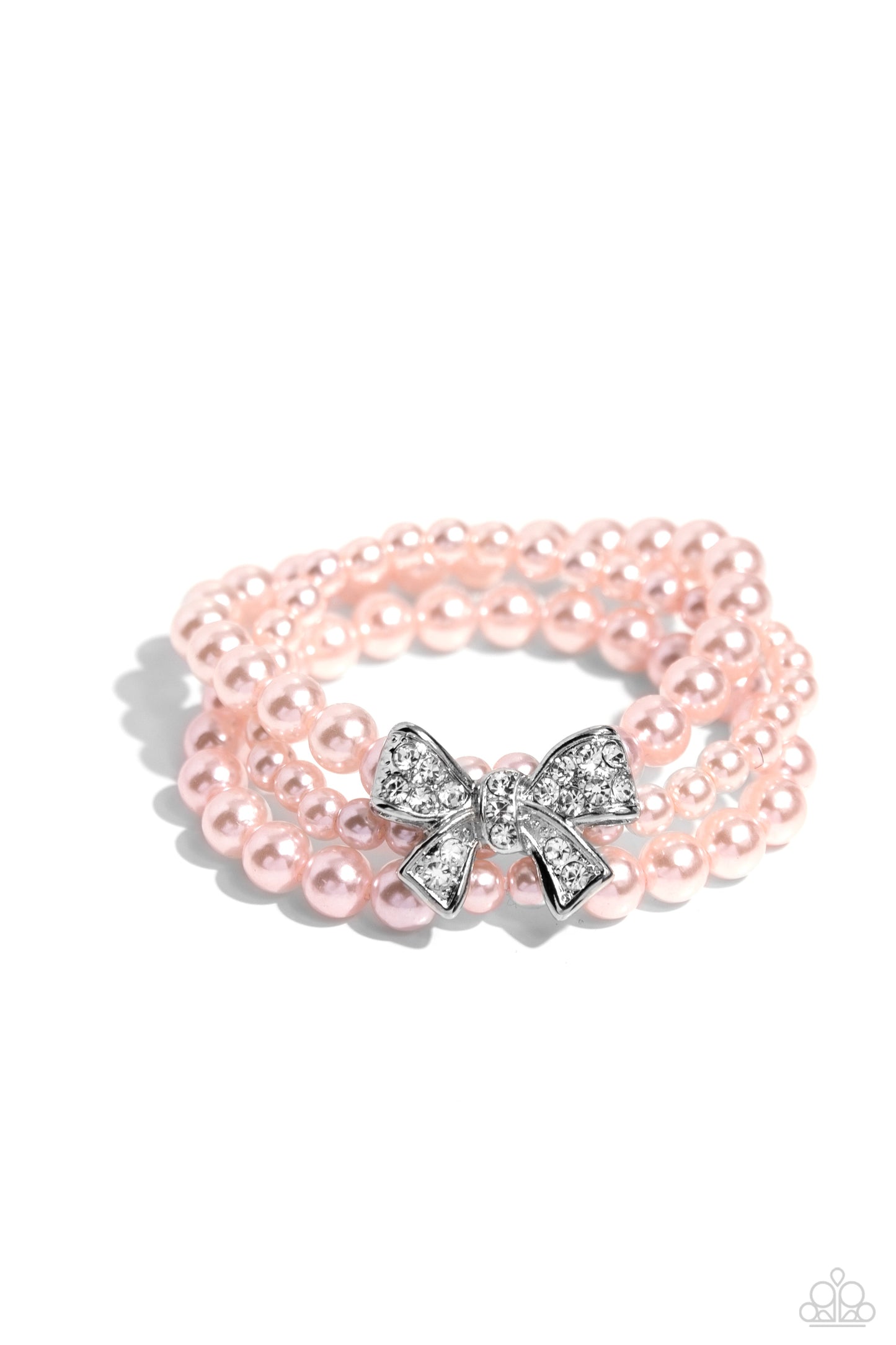 How Do You Do? - Pink Pearl & White Rhinestone Bow Stretch Bracelet Paparazzi B1447