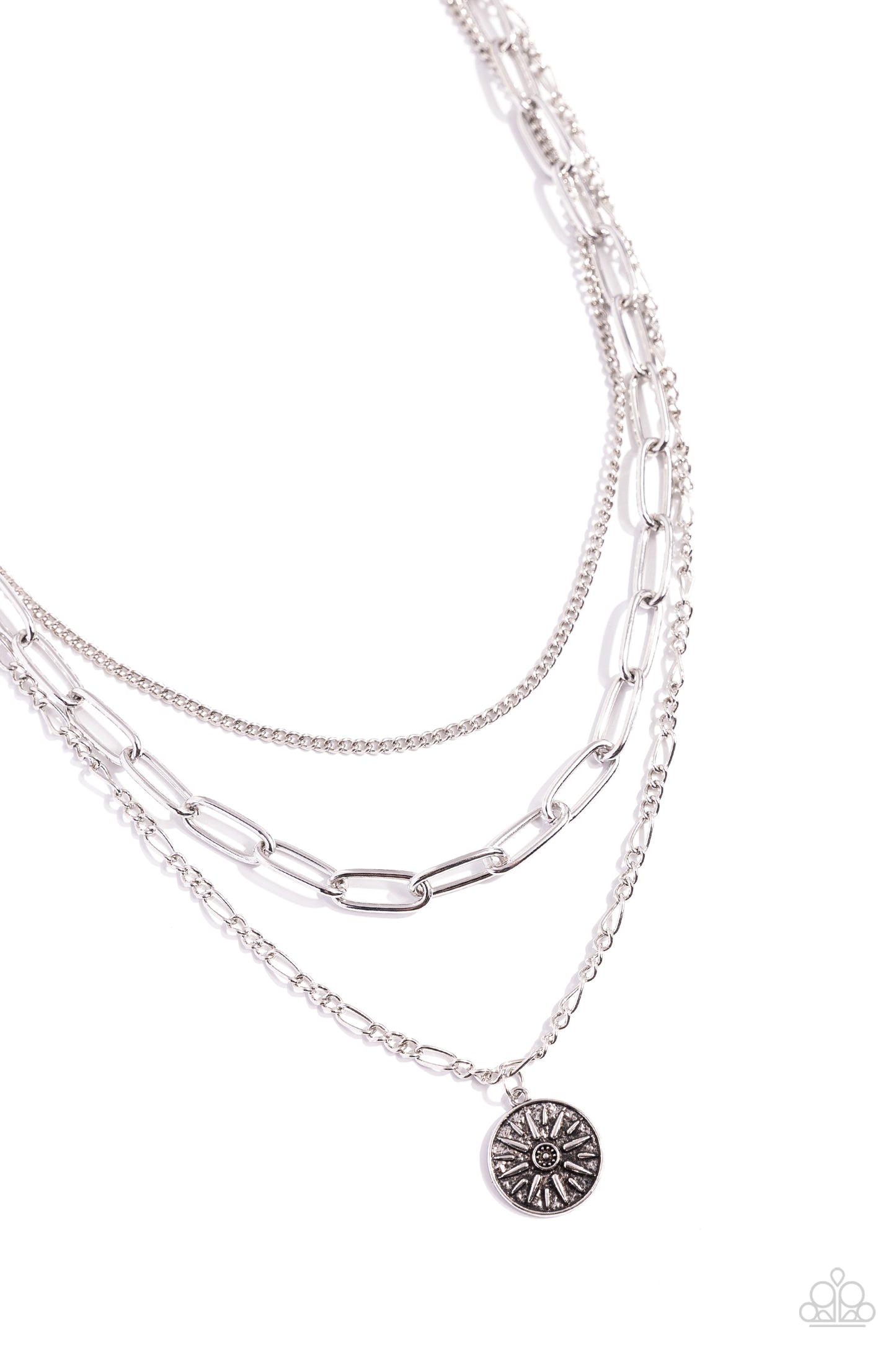 Appointed Artistry - Silver Multilayer Chain Antiqued Silver Pendant Necklace Paparazzi N2190