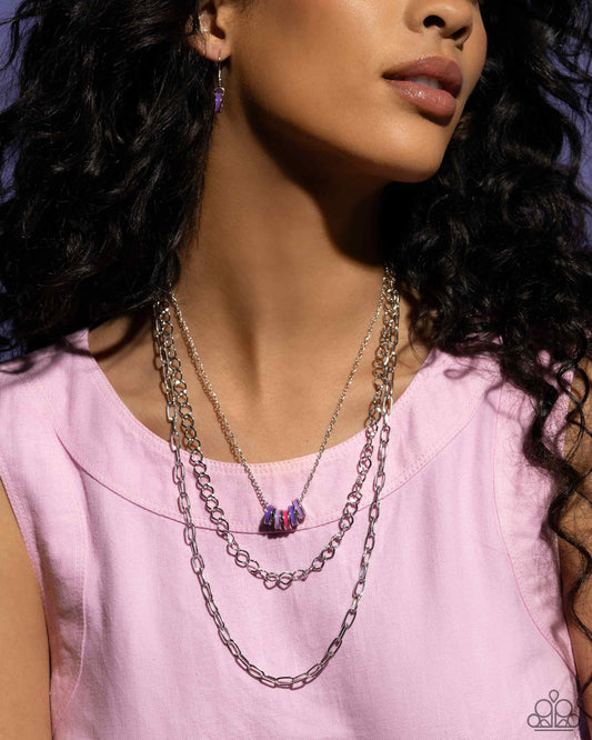 Colorful Cadet - Purple, Hot Pink, Lavender Painted Rings Silver Multi Layered Necklace Paparazzi N2188