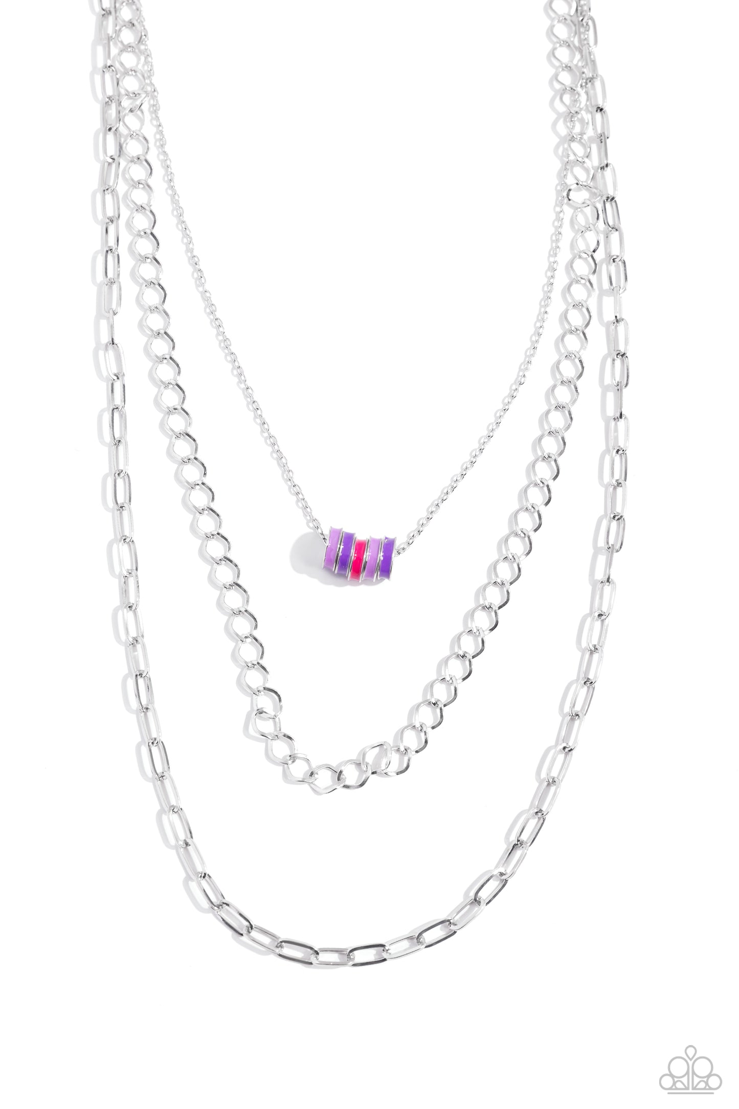 Colorful Cadet - Purple, Hot Pink, Lavender Painted Rings Silver Multi Layered Necklace Paparazzi N2188