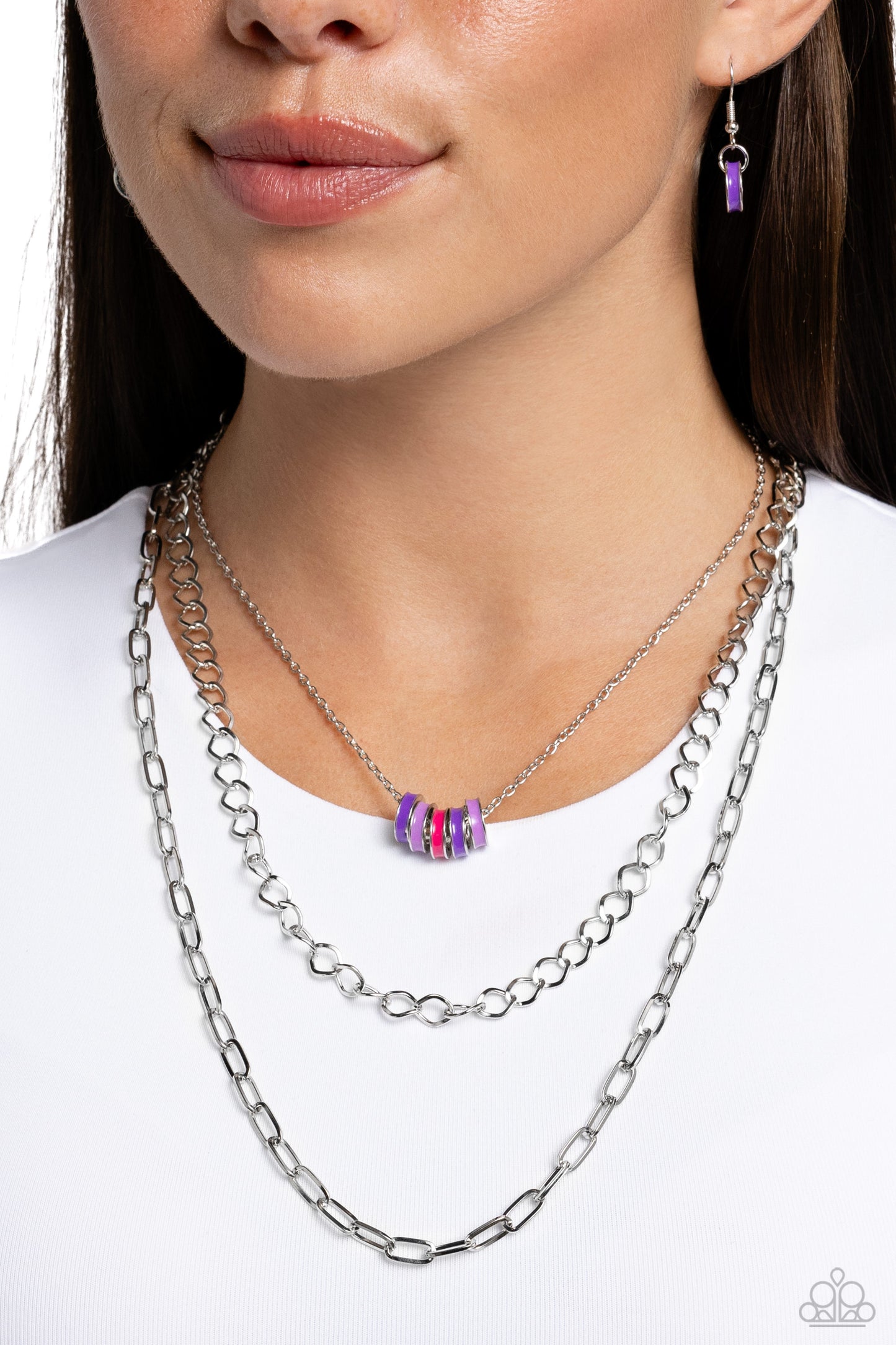 Colorful Cadet - Purple, Hot Pink, Lavender Painted Rings Silver Multi Layered Necklace Paparazzi N2188