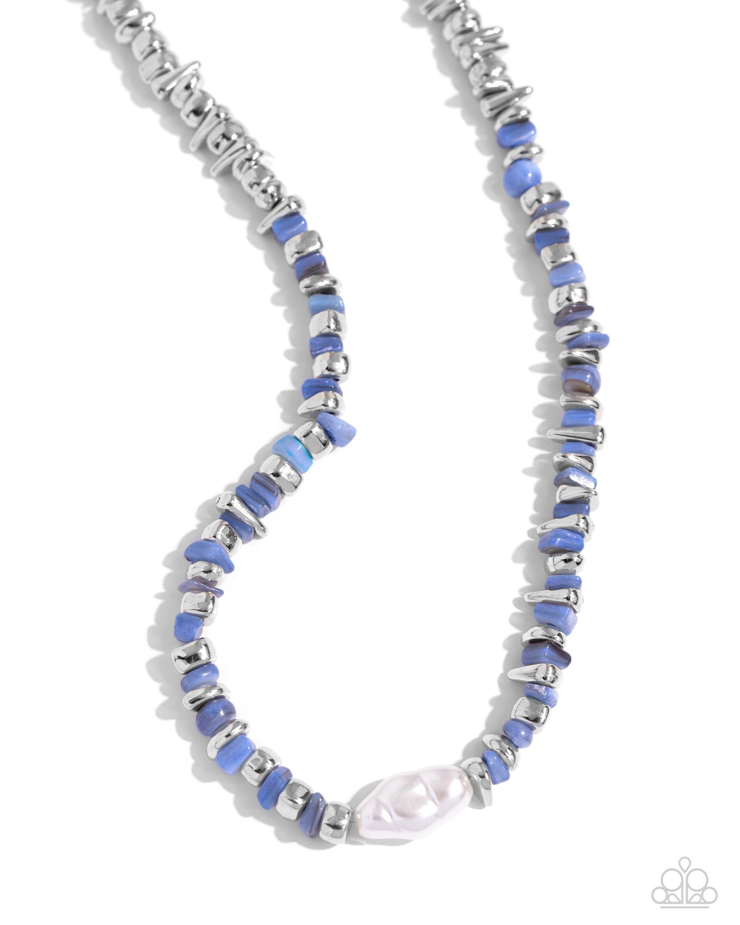 Seasonal Socialite - Blue Stone Silver Bead White Baroque Pearl Necklace Paparazzi N2165