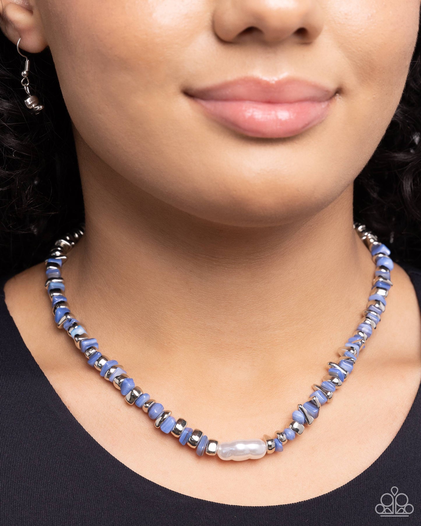 Seasonal Socialite - Blue Stone Silver Bead White Baroque Pearl Necklace Paparazzi N2165