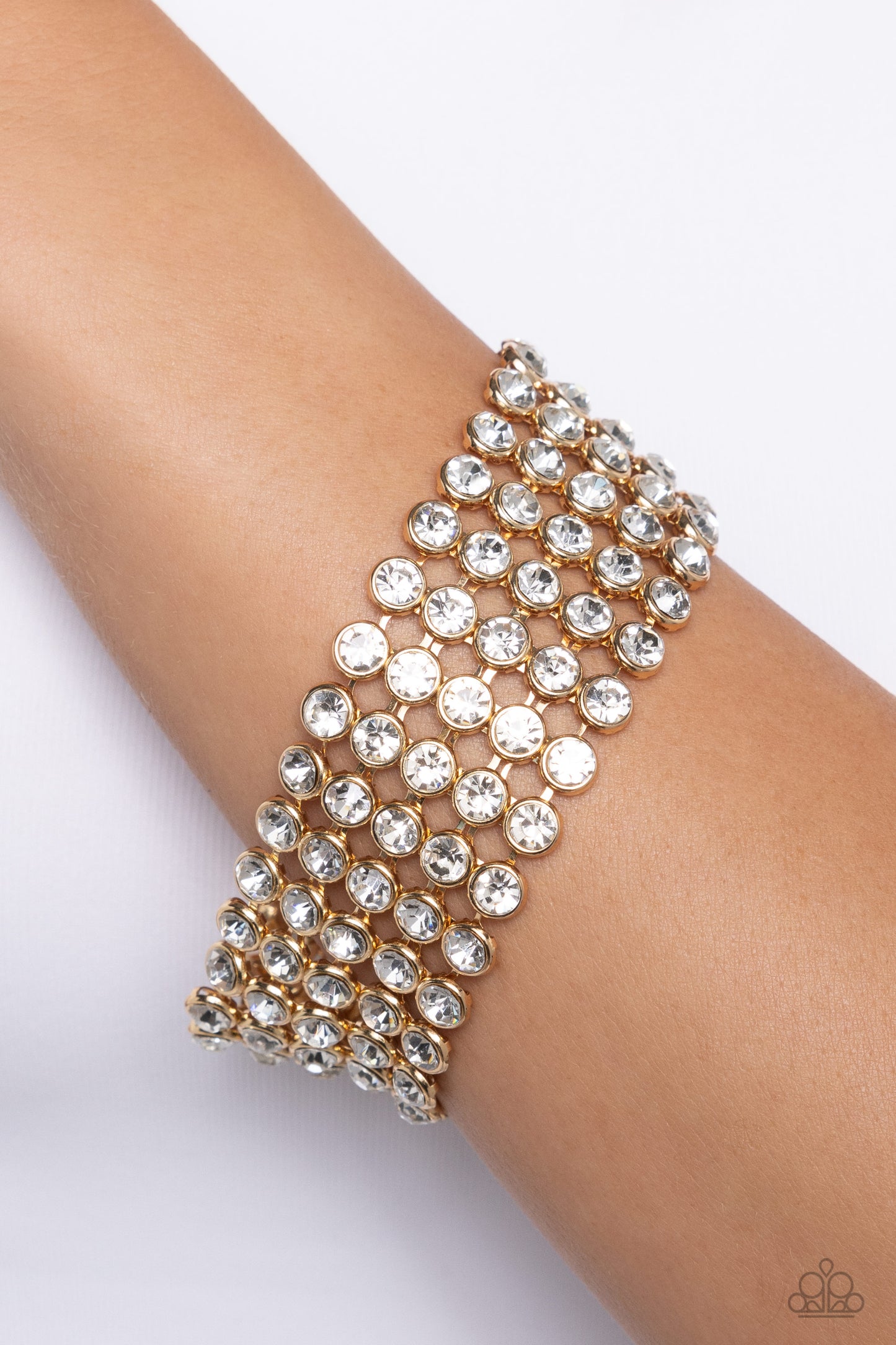 GLASSY Gallery - Gold Dainty Bars & White Rhinestone Clasp Bracelet Paparazzi B1465