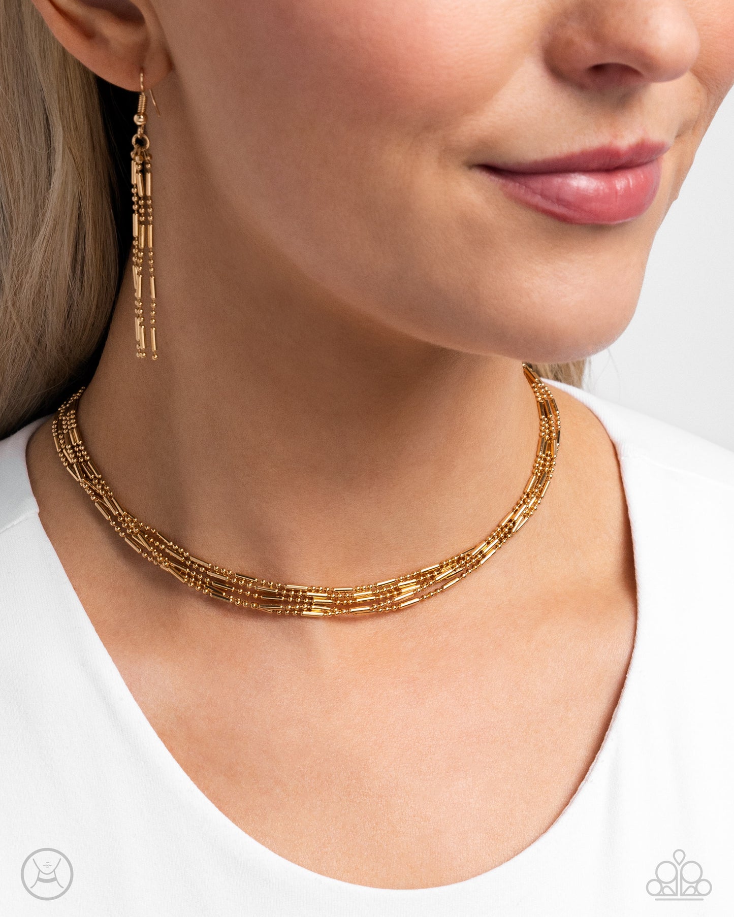 Monochromatic Marvel - Gold Ball & Bar Chain Choker Necklace Paparazzi N2296