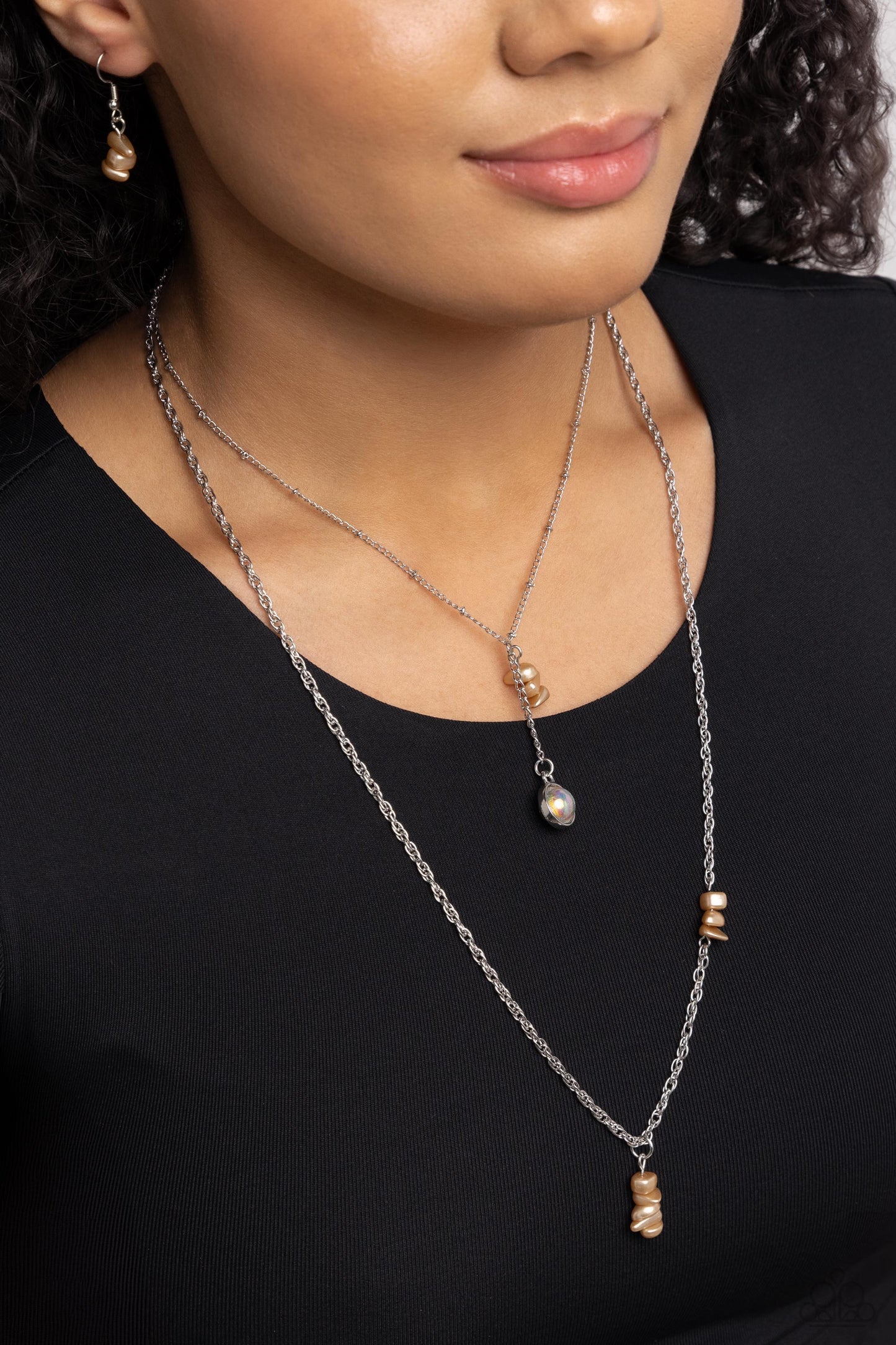 Leisurely Layered - Brown Topaz Pearl Pebble Layered Necklace Paparazzi N2340