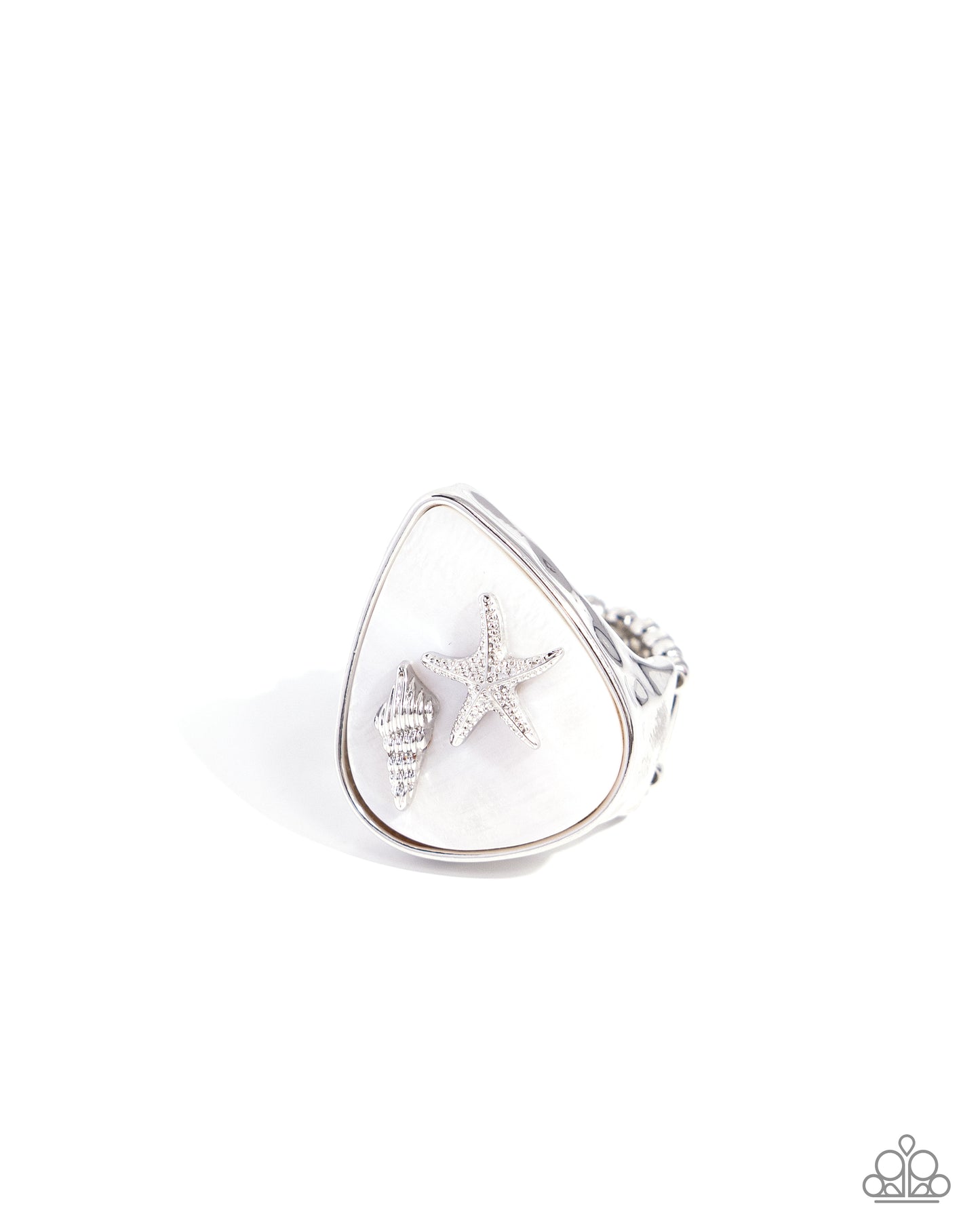 Seaside Serendipity - White Shell, Silver Seashell & Starfish Ring Paparazzi R0692