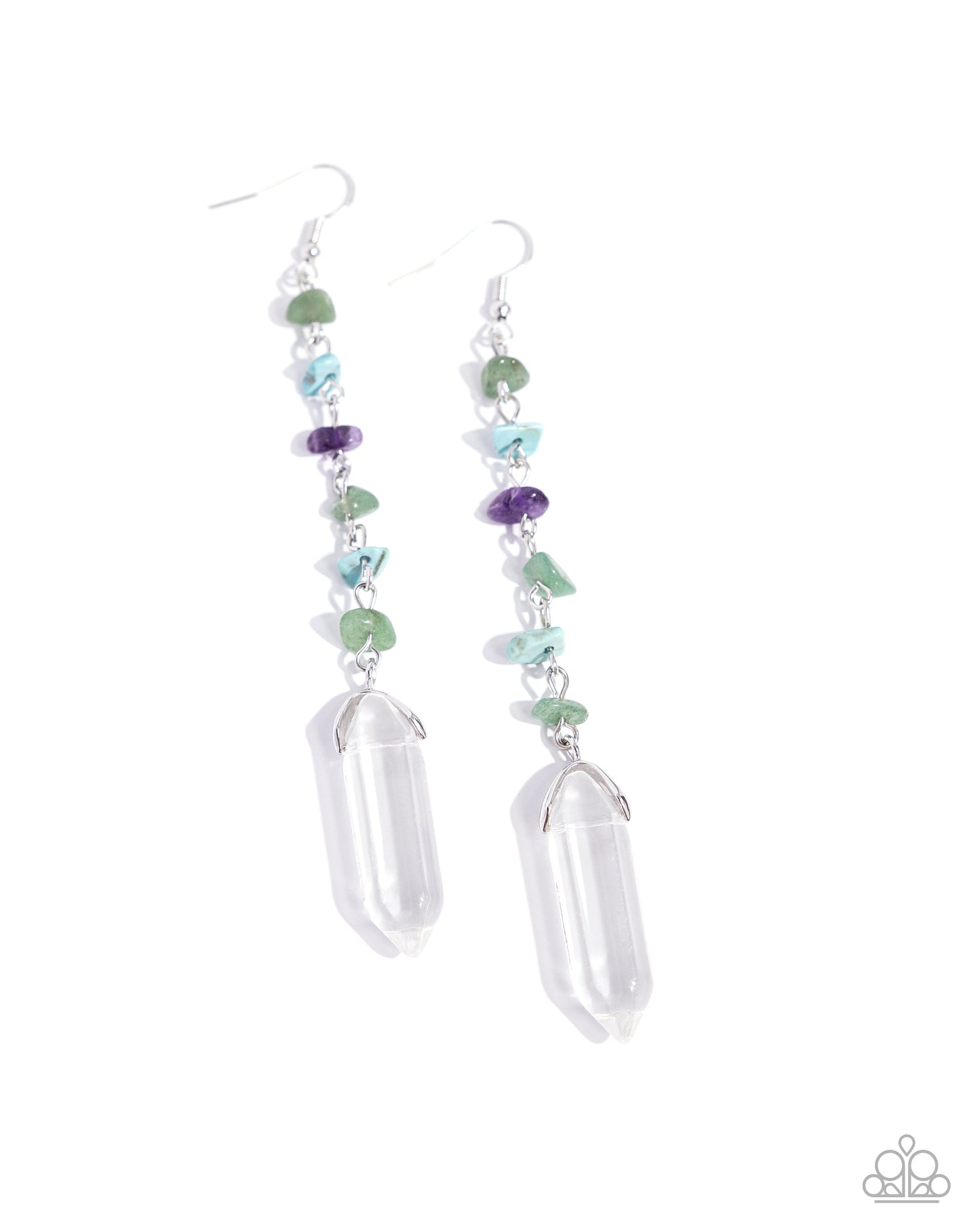 Quartz Qualification - Green Jade, Turquoise & Amethyst Stone Silver Earring Paparazzi E1959