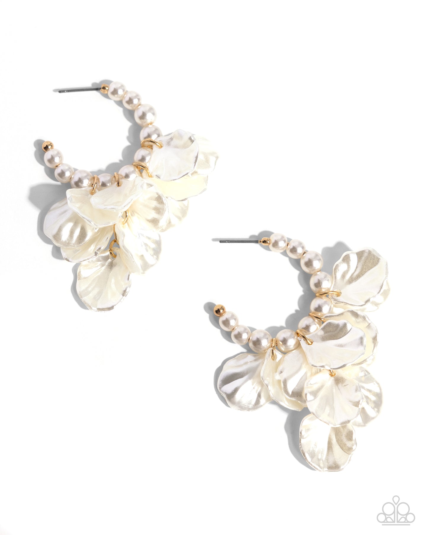 Frilly Feature - Gold & White Pearl Floral 1 Inch Hoop Earring Paparazzi E1933