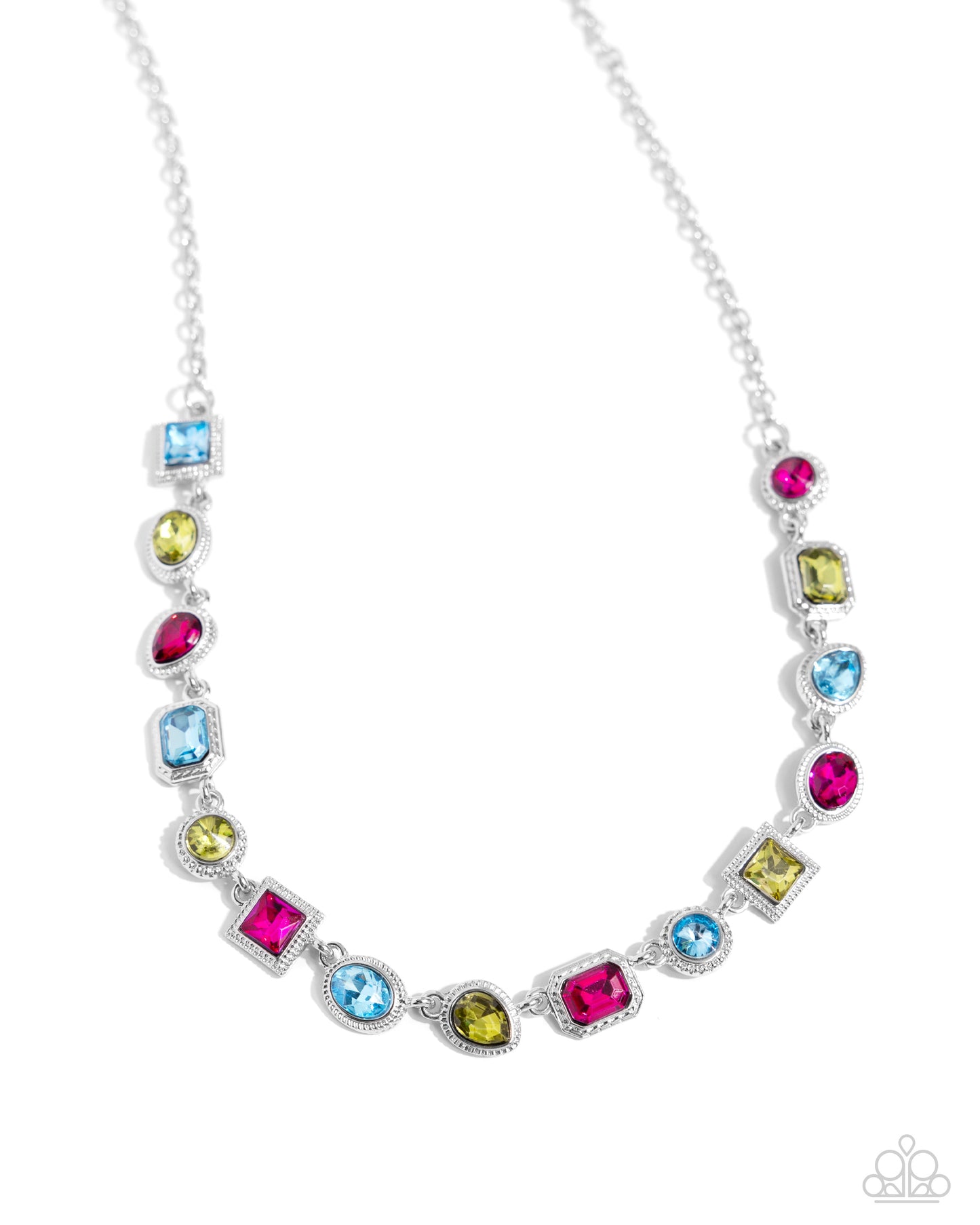 Gallery Glam - Multicolored - Aquamarine, Olive, Fuchsia, Gem Necklace Paparazzi N2264