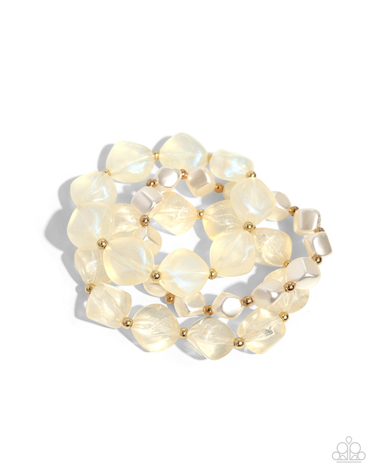 Glittery Gala - Gold Bead, White Pearl, Glittery Acrylic Stretch Bracelet (Set of 3) Paparazzi B1513