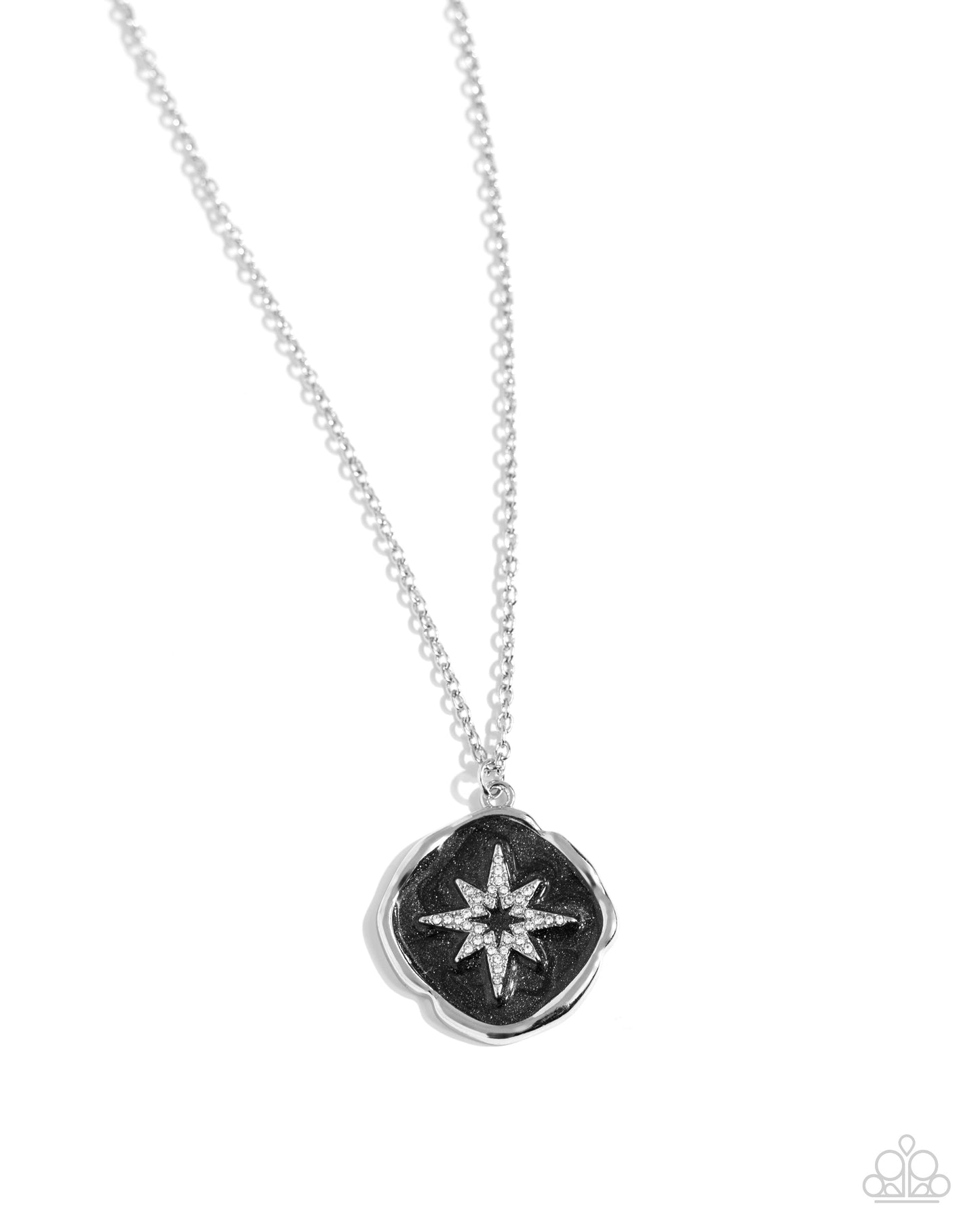 Soaring Stars - Black Painted Backdrop Silver Shimmer Star Necklace Paparazzi N2157