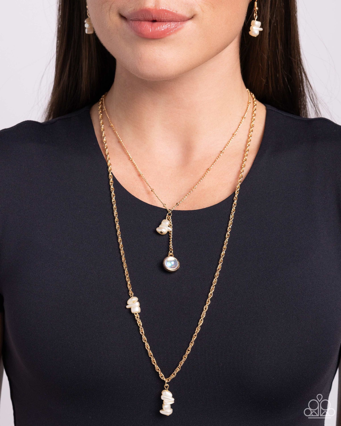 Leisurely Layered - Gold Chain & White Pearl Pebble Layered Necklace Paparazzi