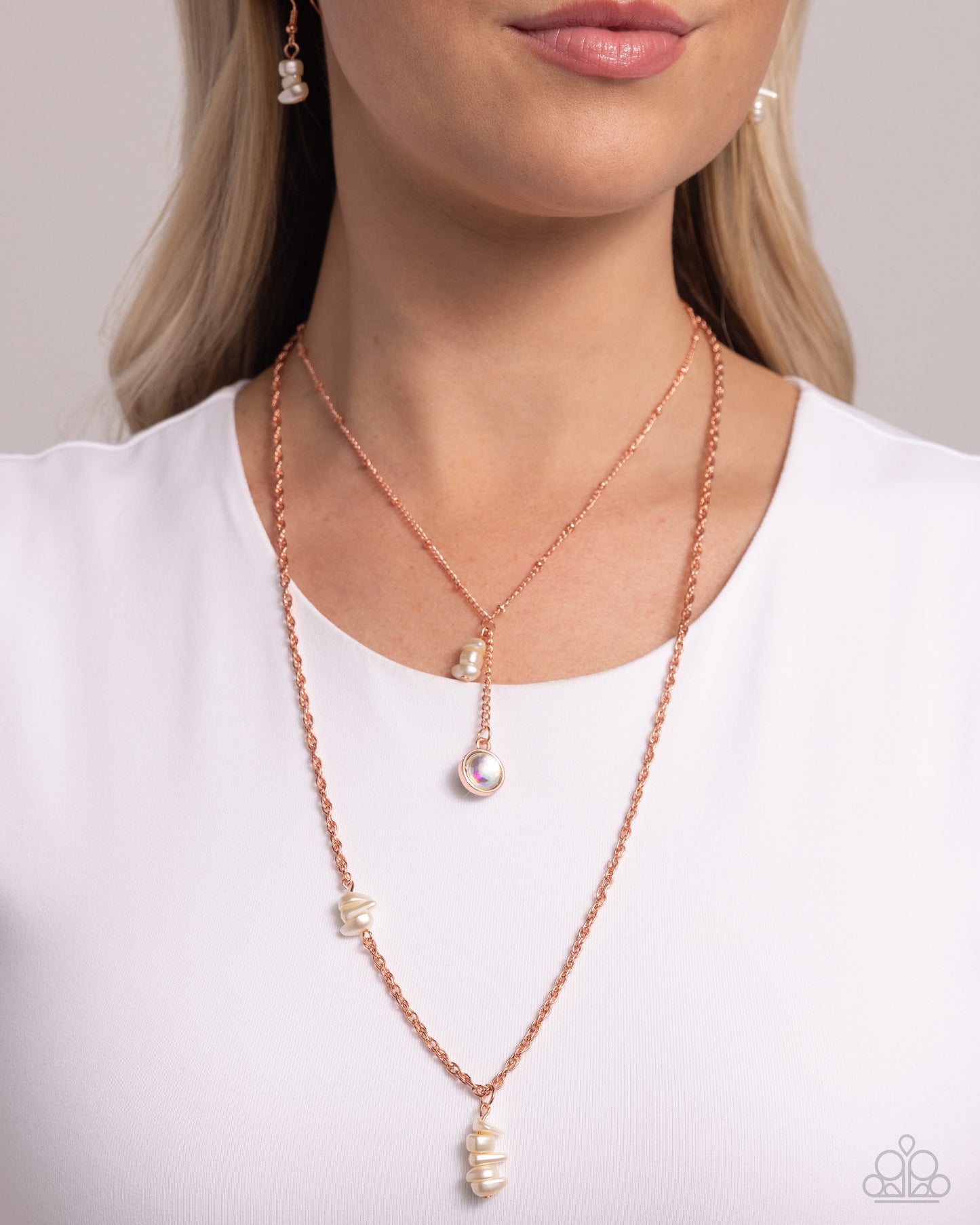 Leisurely Layered - Copper Chain & White Pearl Pebble Layered Necklace Paparazzi N2341