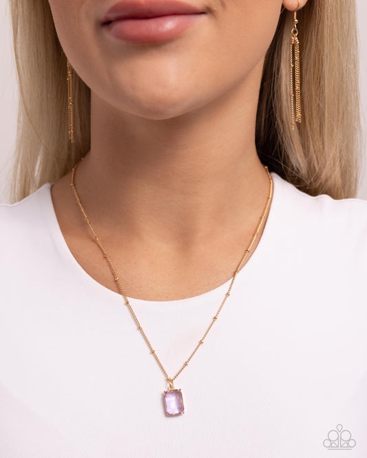 Suave Simplicity - Purple Transparent Gem Gold Necklace Paparazzi N2261