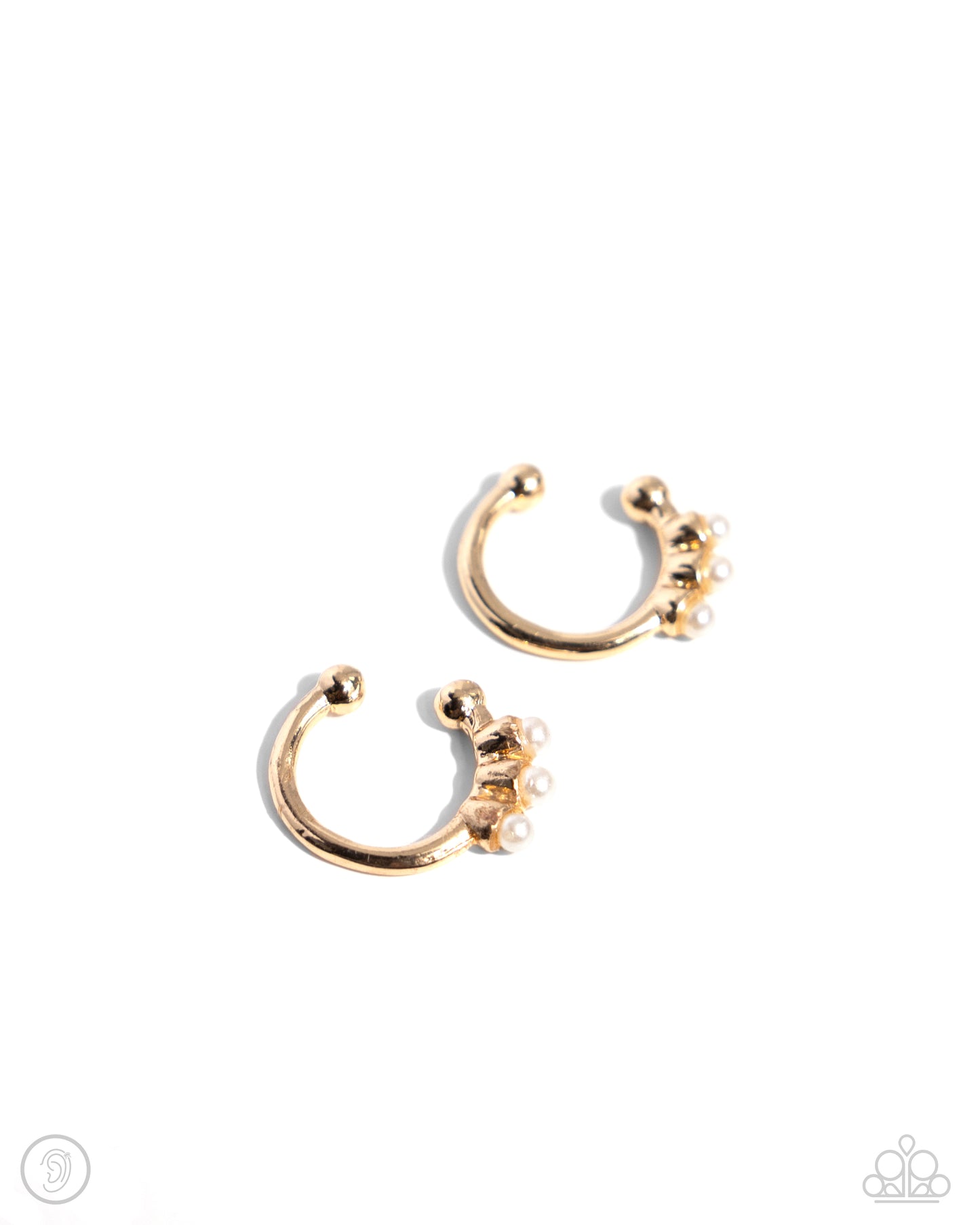 Ballerina Backdrop - Gold & White Pearl Hoop Ear Cuff Paparazzi E1883