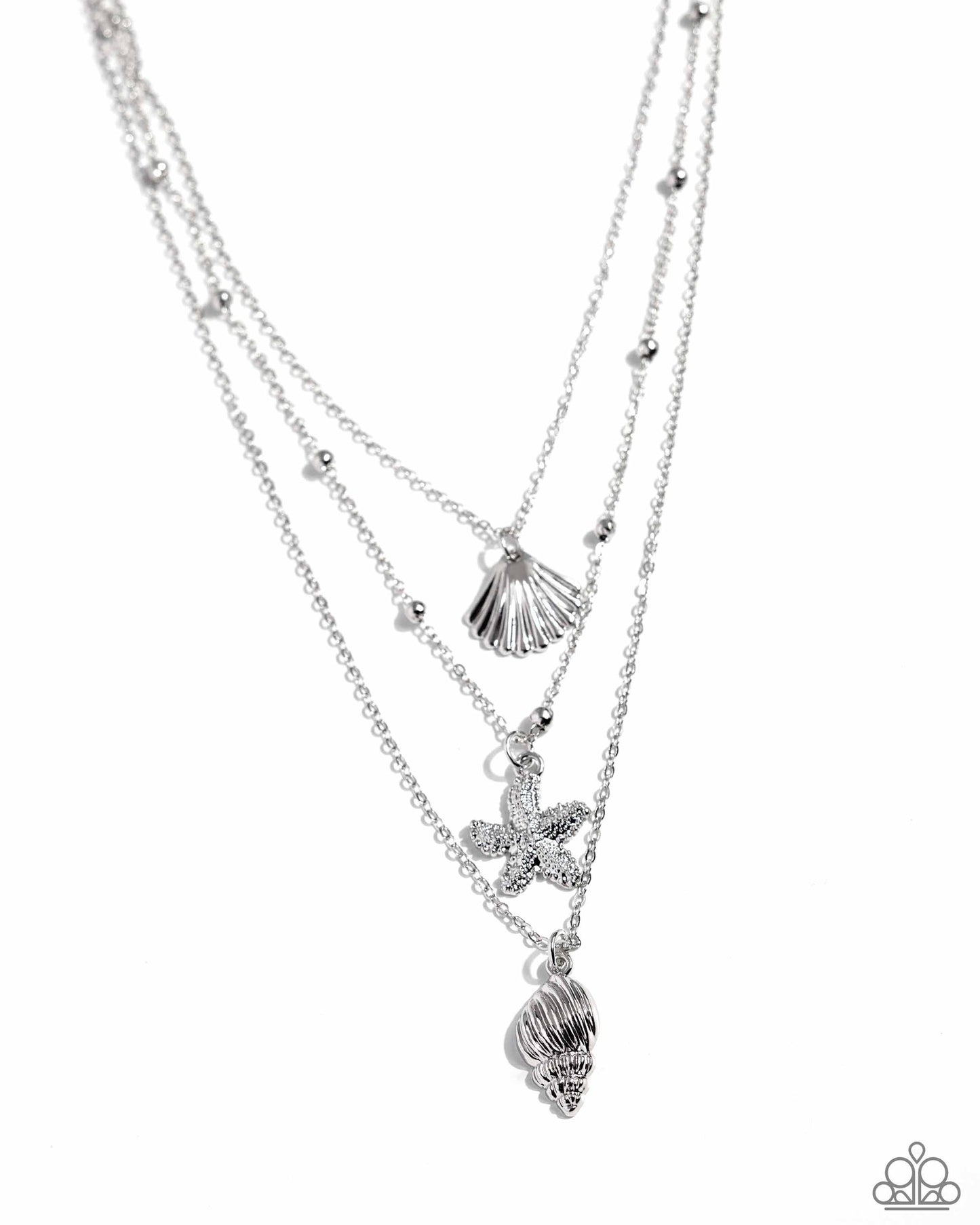 Seashell Sonata - Silver Multilayer Chain & Seashell, Starfish Necklace Paparazzi N2187