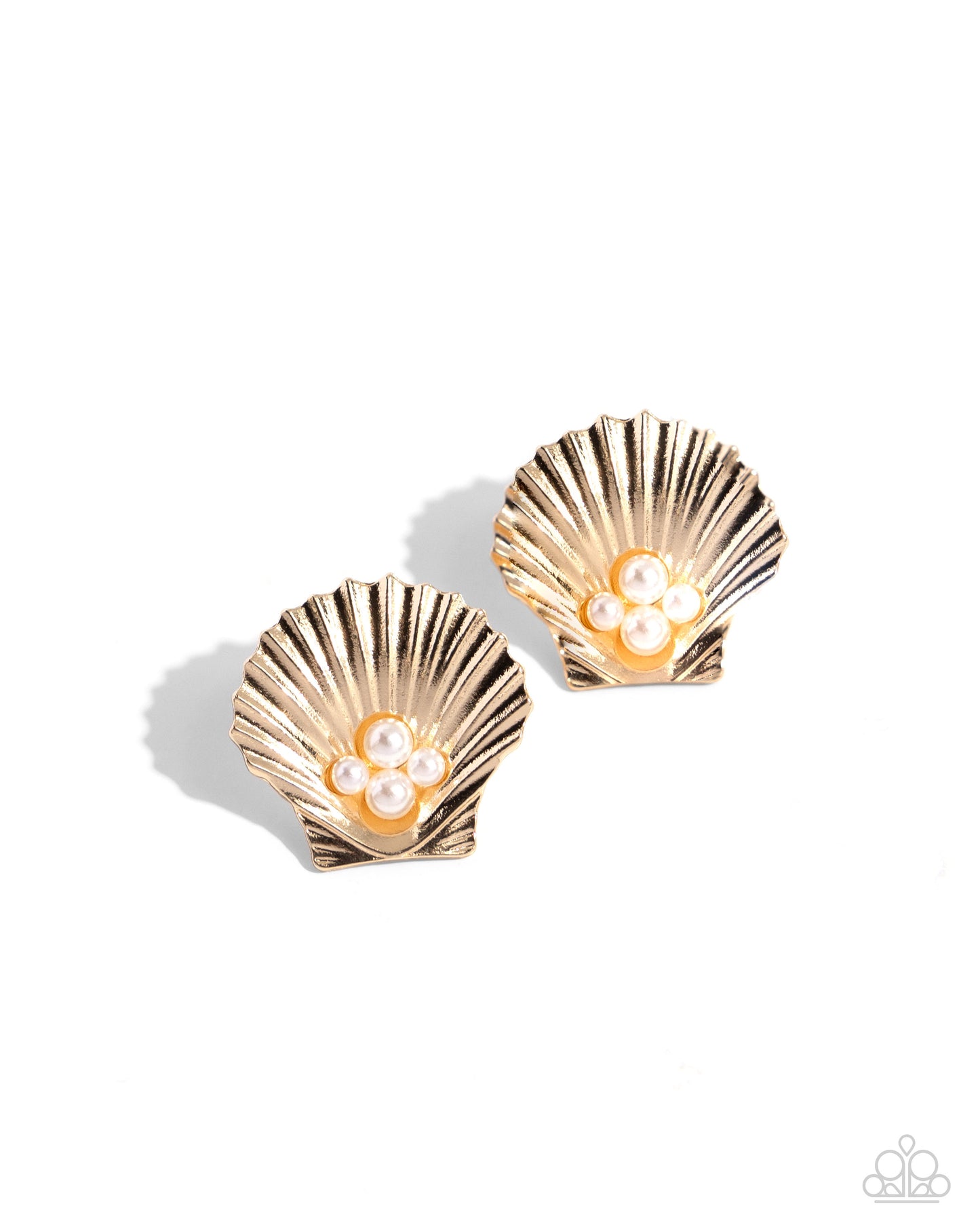 Oyster Opulence - Gold Oyster Shell & Glossy White Pearl Post Earring Paparazzi E1894