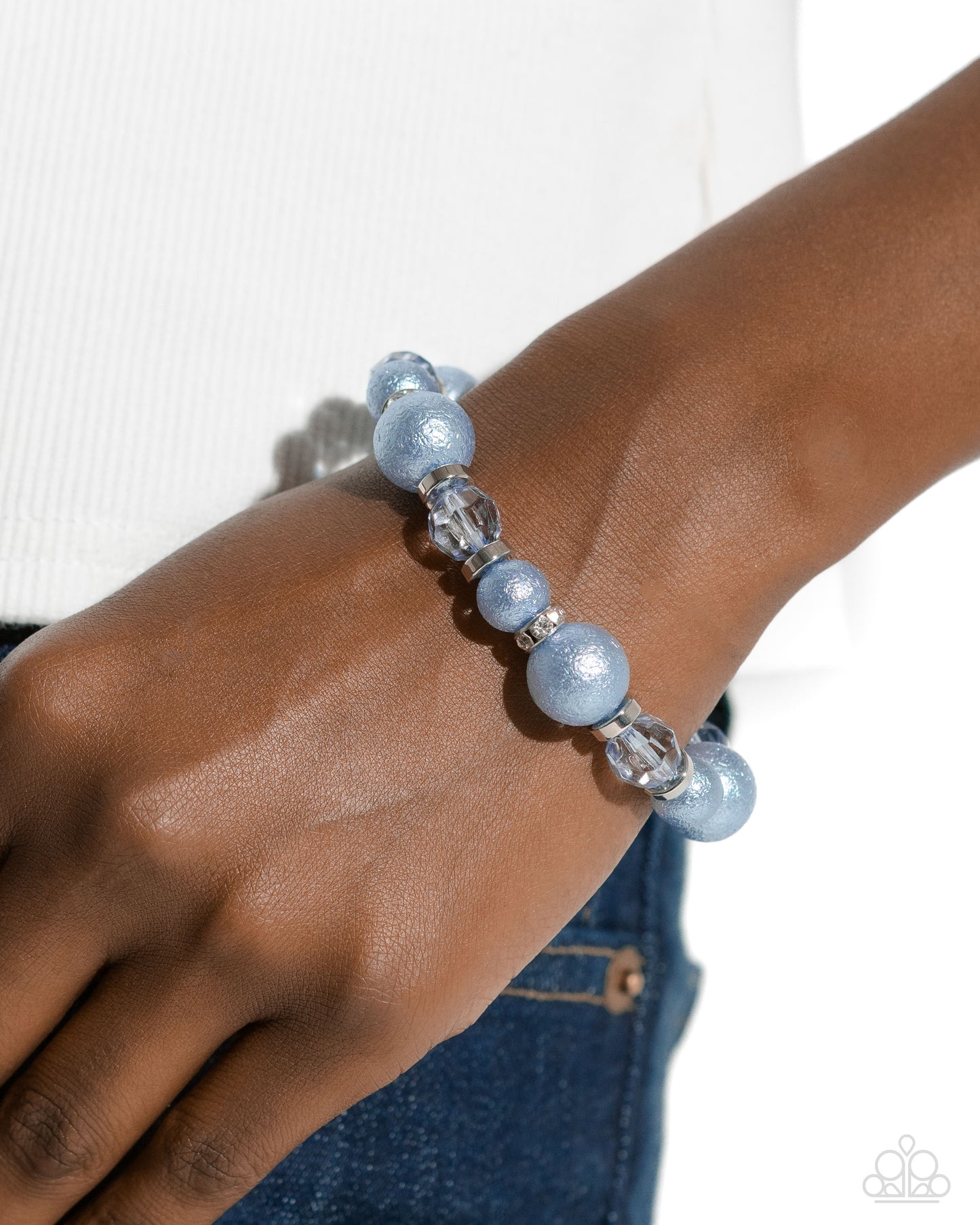 Pearl Protagonist - Blue Chambray Shimmer Bead Stretch Bracelet Paparazzi B1576