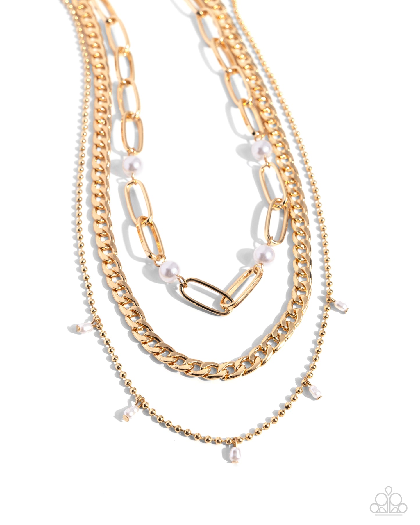 Presidential Passion - Gold Multilayered Chain & White Pearl Necklace Paparazzi N2164