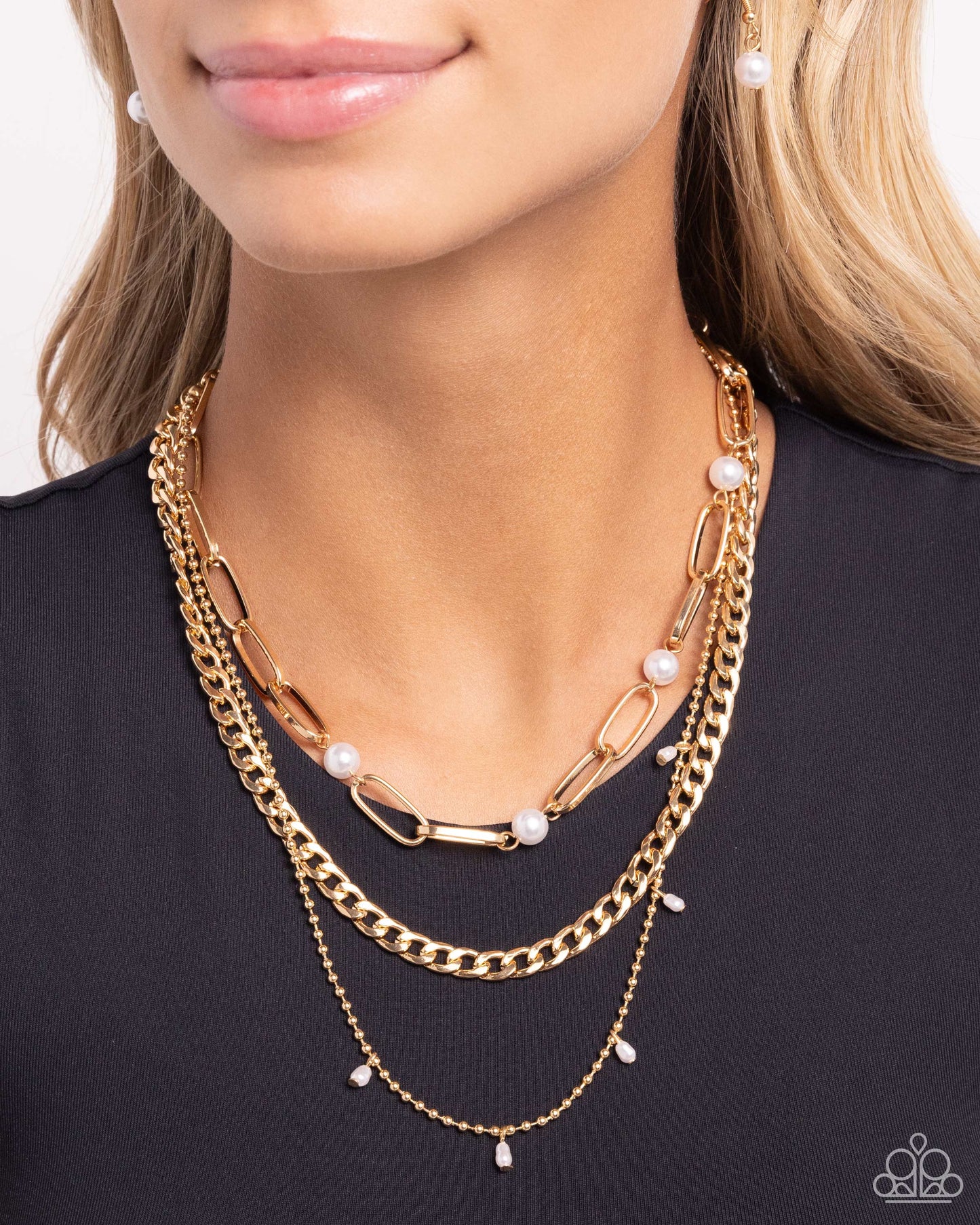 Presidential Passion - Gold Multilayered Chain & White Pearl Necklace Paparazzi N2164