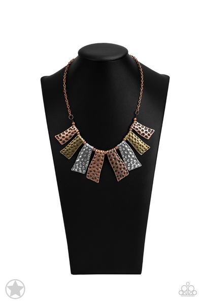 A Fan Of The Tribe Copper, Silver, Brass Blockbuster Necklace Paparazzi N0078