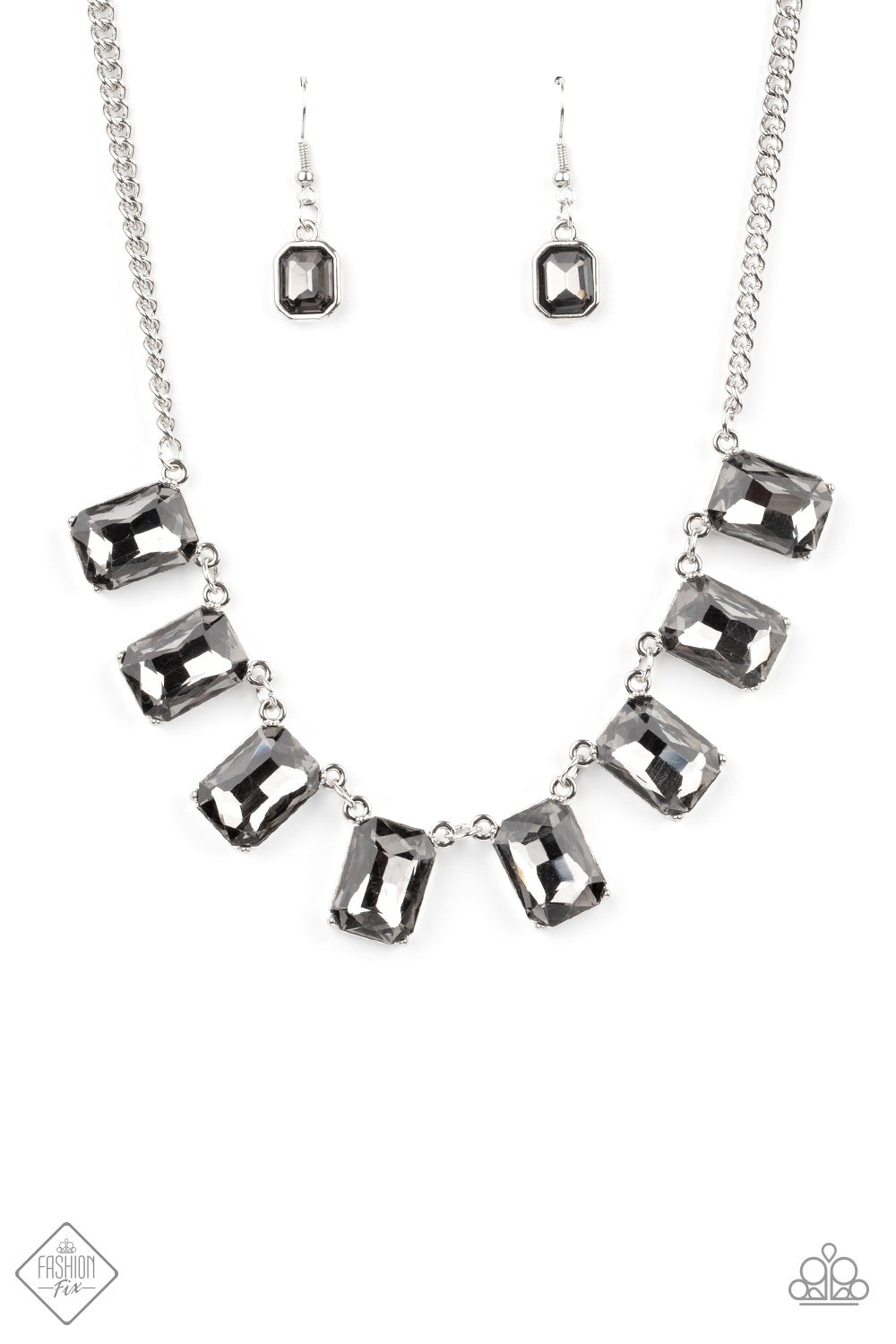 After Party Access Silver Smoky Emerald Gut Gem Necklace Paparazzi N0530