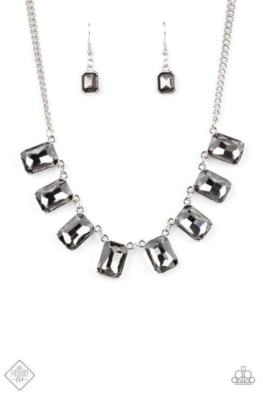After Party Access Silver Smoky Emerald Gut Gem Necklace Paparazzi N0530