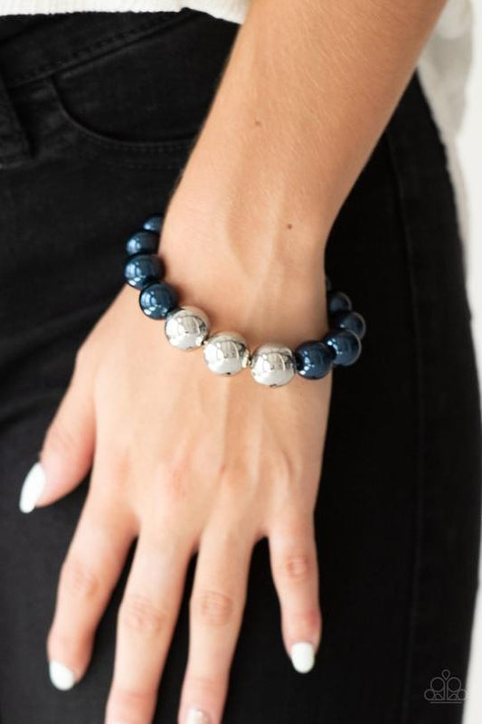 All Dressed Uptown Blue Silver Stretchy Bracelet Paparazzi B0044