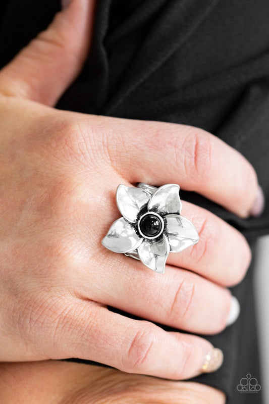 Ask For Flowers Black Ring Paparazzi R0208