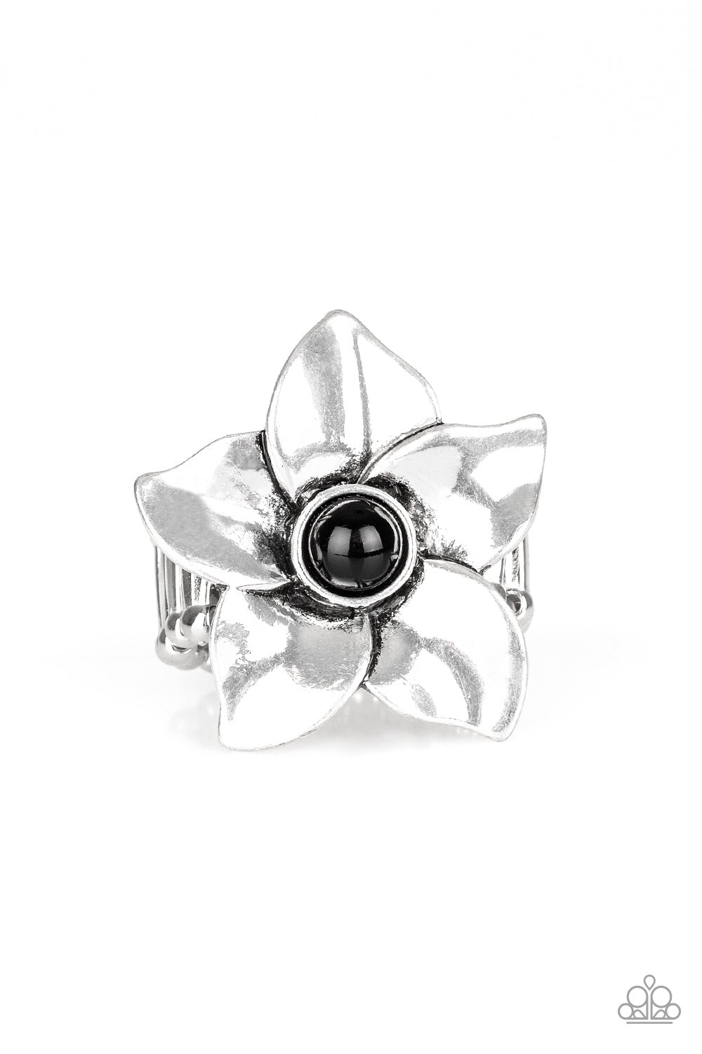Ask For Flowers Black Ring Paparazzi R0208