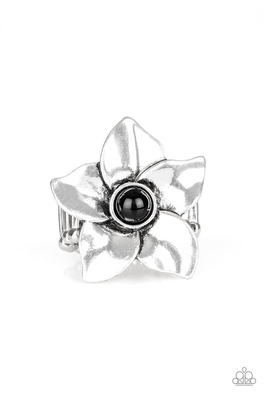 Ask For Flowers Black Ring Paparazzi R0208
