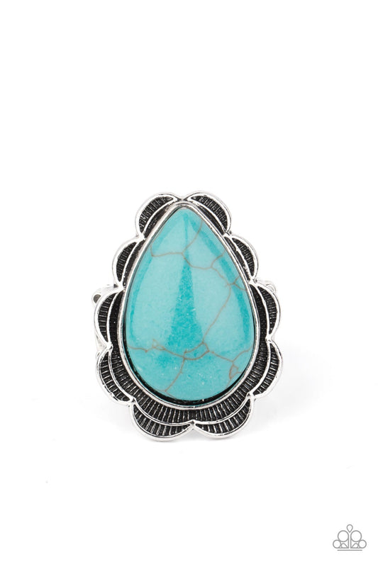 Badlands Romance Blue Silver Cracked Stone Ring Paparazzi R0201