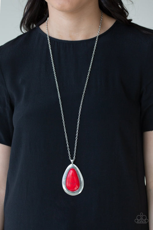 Badland to the Bone Red Teardrop Cracked Stone Necklace Paparazzi N0108