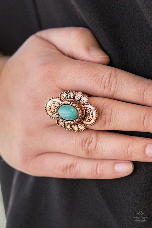 Basic Element Copper Blue Cracked Stone Ring Paparazzi R0133
