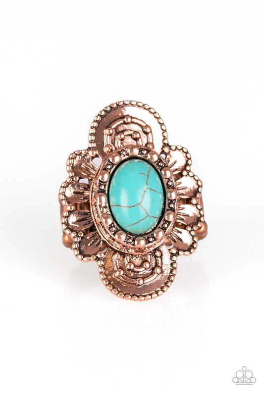 Basic Element Copper Blue Cracked Stone Ring Paparazzi R0133