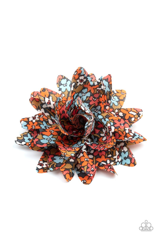 Blooming Boundaries Multi Orange Blue Floral Hair Clip Paparazzi H0003