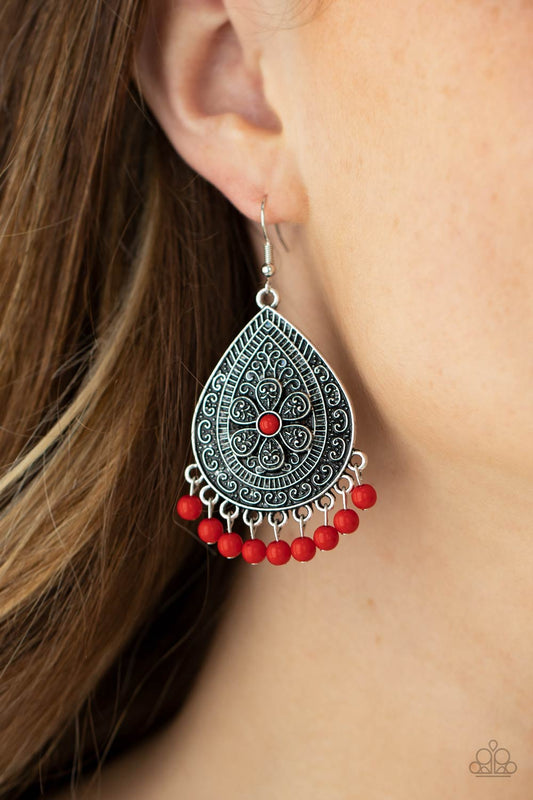 Blossoming Teardrops Red Earrings Paparazzi E0017